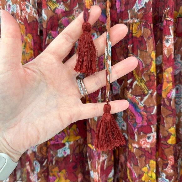 Johnny Was Clay Orange Silk Daisy Flare Sleeve Tassel Oversized Medium Dress - Picture 10 of 11